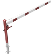 Swing barrier | with pull rope reinforcement | for casting in concrete, hot-dip galvanized and white coated with red reflecting stripes | Barrier arm length: 2500 mm | with triangular lock